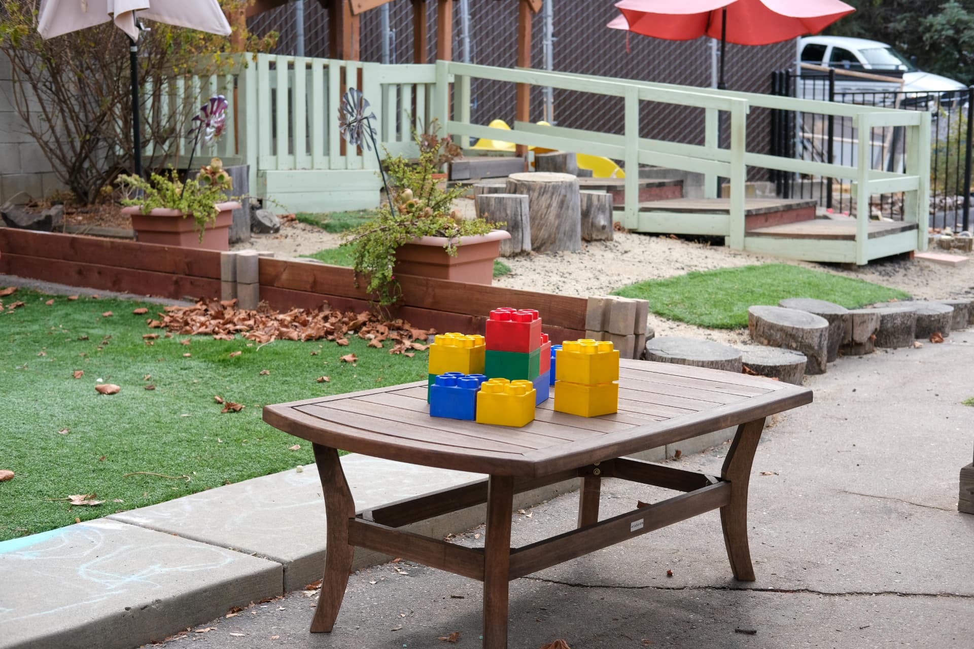 Building blocks on the garden table